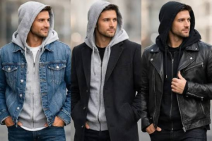 Man combining a jacket and hoodie in a 2026 urban outfit